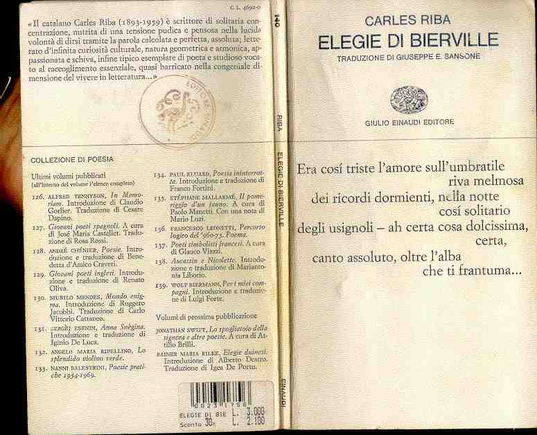 Copertina del libro 'Elegie di Bierville' di Carles Riba